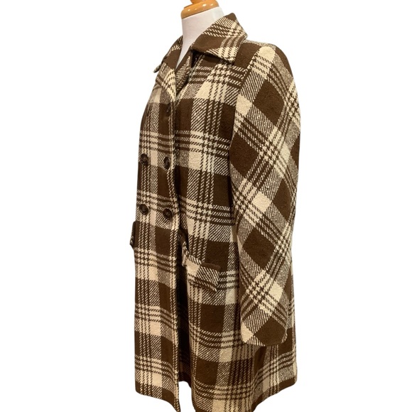 Vntg 50’s Gus Mayer Volup Brown Plaid Double-Breasted Pea Coat sz XL - Picture 6 of 11